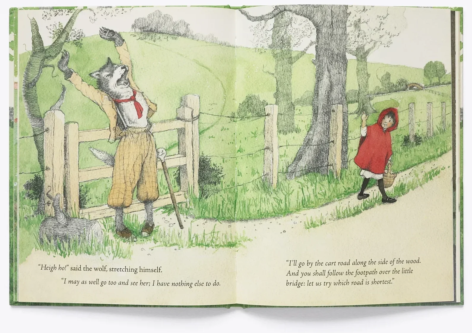Red Riding Hood meets the wolf on the path
