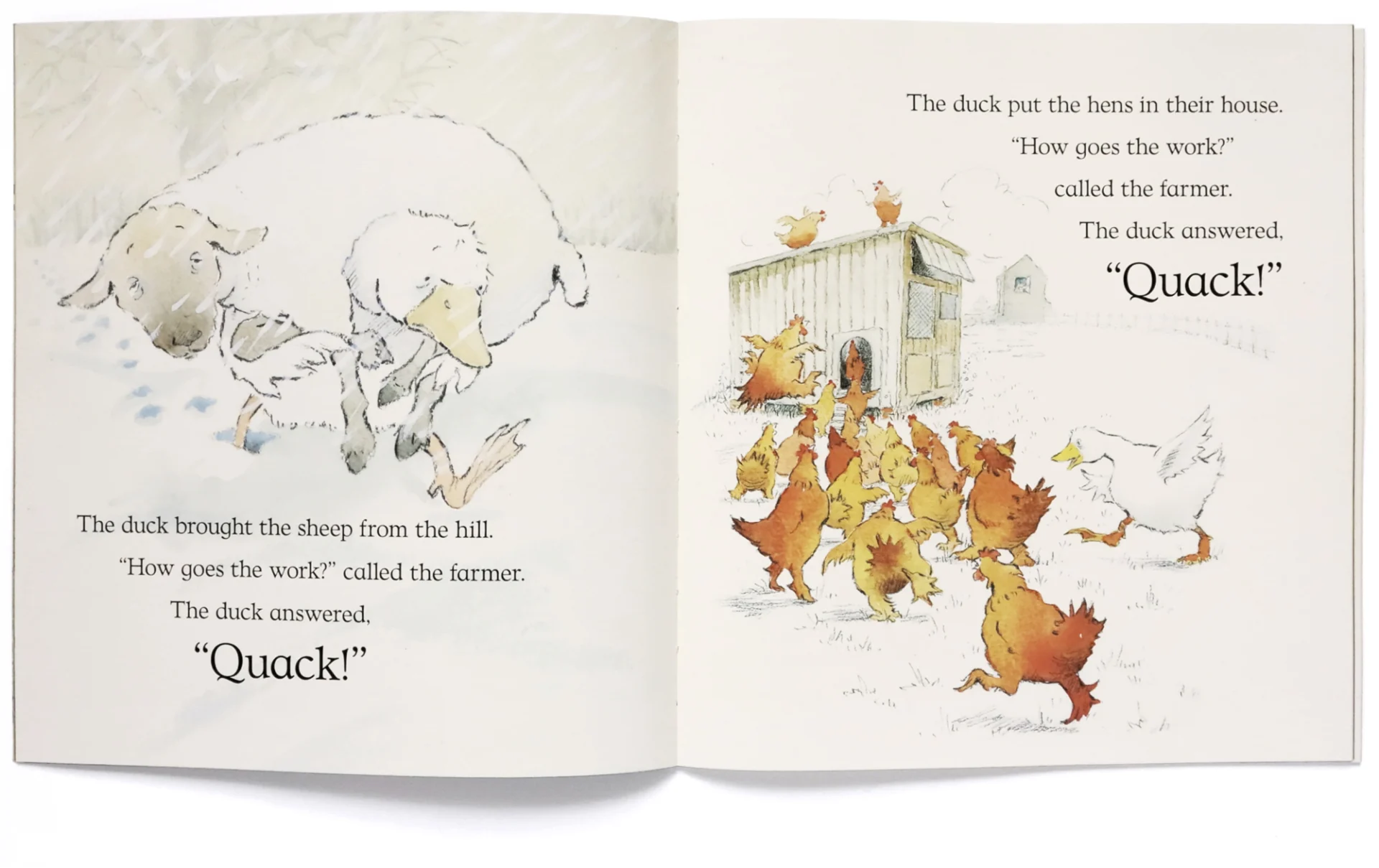 Helen oxenbury farmer duck book spread2